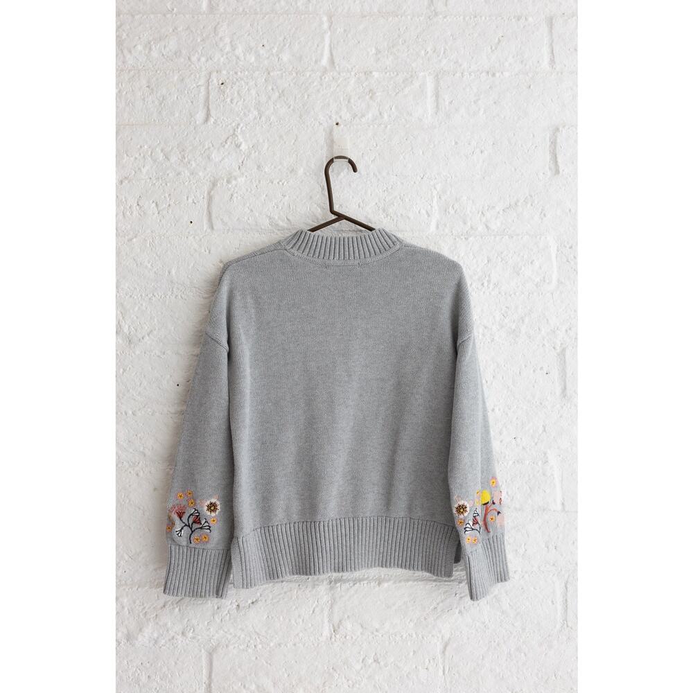 Boden Grey Floral Embroidered Sweater | Cottagecore Knit Jumper Size US 4 - Picture 4 of 5